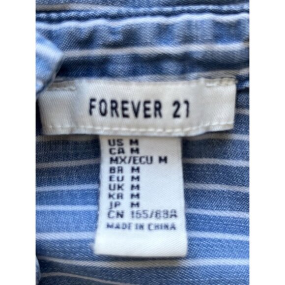 Forever 21 M Blue Striped Oversized Button-Down Shirt With Long Sleeves - Picture 4 of 4